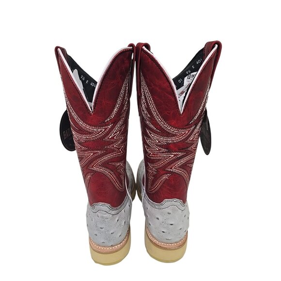Dingo Men's DI 606 Kiwi Western Ostrich Print Pull On Boot White Red Size 9.5D - Picture 3 of 6